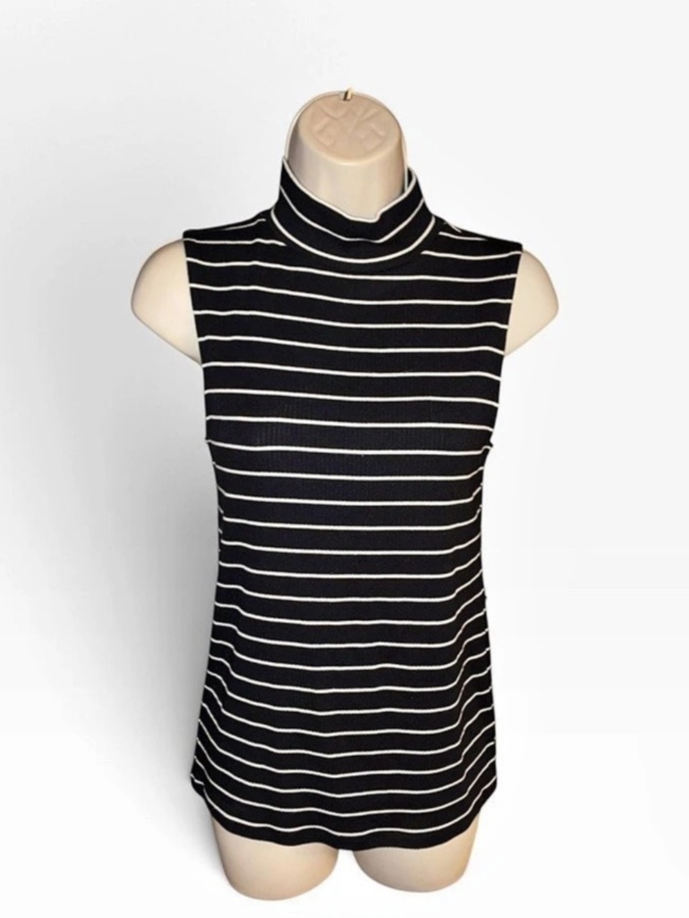 A.n.a. Striped Mock Neck Tunic in Black & White Medium Like New
